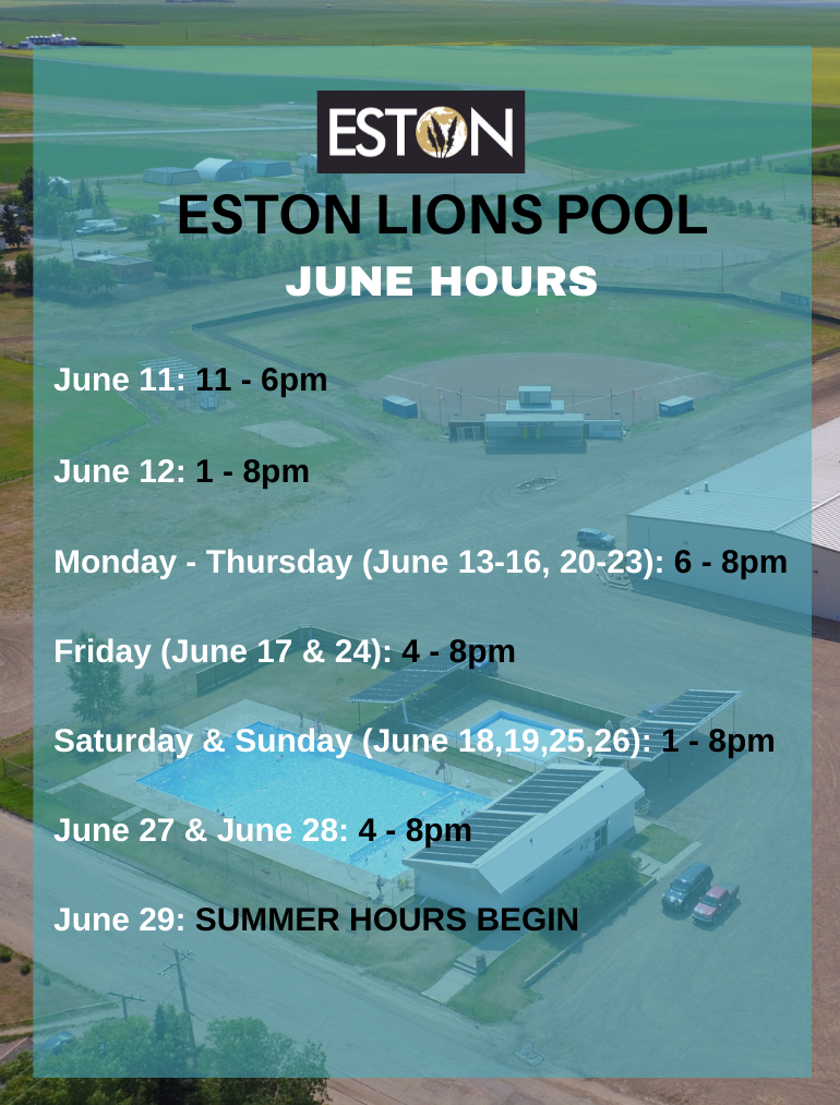 Eston Lions Pool June hours Town of Eston